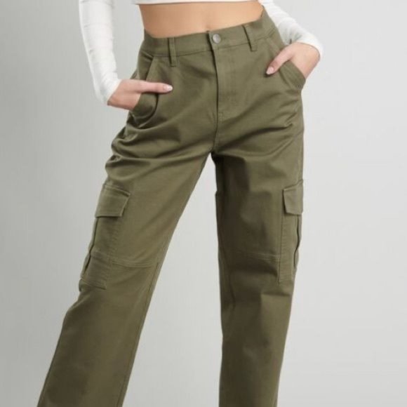 Garage Pants - Garage Straight Leg Cargo Pants Olive Green Cotton Blend Casual Women's P/S